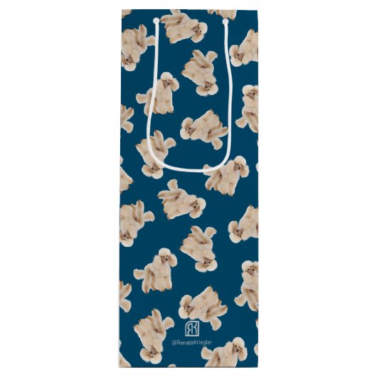 プードルの輪(青は白パーソナライズされた) ワインギフトバッグ (正面)