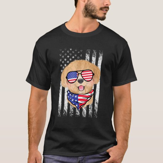 プードルアメリカ国旗の愛国的なプードルドッグ4Th Of J Tシャツ (正面)