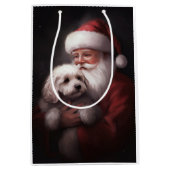 プードルウィズサンタクロースフェスティバルクリスマス ミディアムペーパーバッグ (正面)