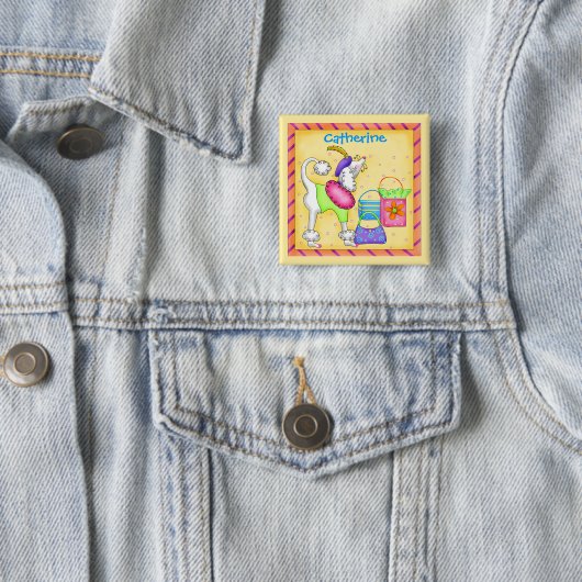 プードルウィムシードッグアートイエローネームバッジ 缶バッジ (インサイチュ)