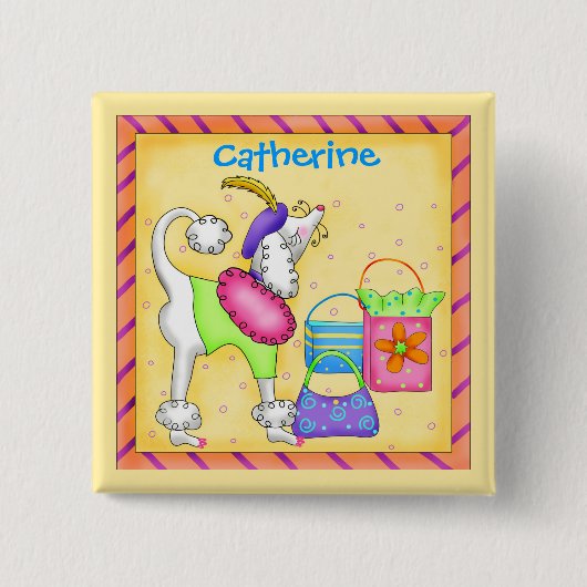 プードルウィムシードッグアートイエローネームバッジ 缶バッジ (正面)