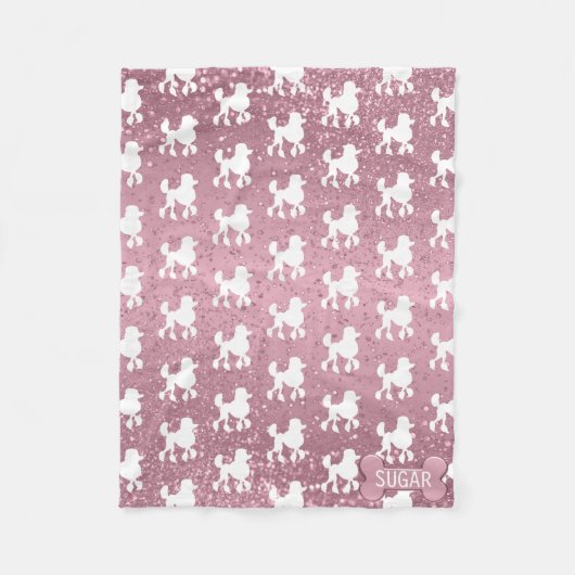 プードルオンピンクグリッター フリースブランケット (正面)