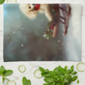 プードルクリスマスの雪の冬 キッチンタオル (折り畳み)