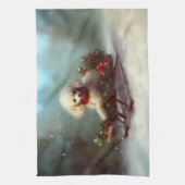 プードルクリスマスの雪の冬 キッチンタオル (縦)