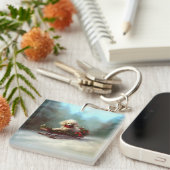 プードルクリスマスの雪の冬 キーホルダー (正面右)