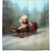 プードルクリスマスの雪の冬 シャワーカーテン (正面)