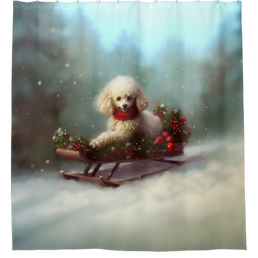 プードルクリスマスの雪の冬 シャワーカーテン (正面)