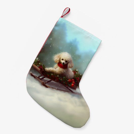 プードルクリスマスの雪の冬 スモールクリスマスストッキング (正面 (吊り時))