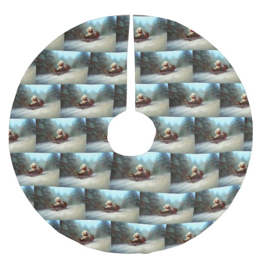 プードルクリスマスの雪の冬 ブラッシュドポリエステルツリースカート (正面)