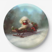 プードルクリスマスの雪の冬 ペーパープレート (正面)