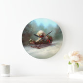 プードルクリスマスの雪の冬 ラージ壁時計 (ホーム)