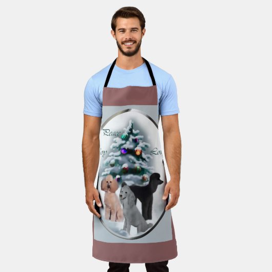 プードルクリスマスカードの贈り物 エプロン (着用した状態)
