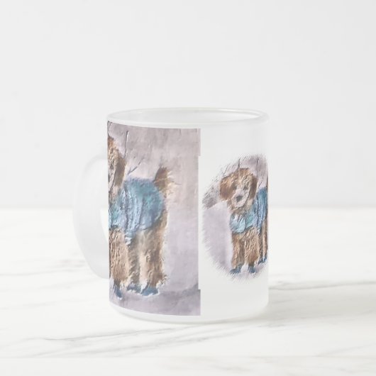 プードルクリスマスギフトプードルホリデーマグ フロストグラスマグカップ (正面左)