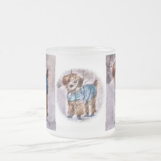 プードルクリスマスギフトプードルホリデーマグ フロストグラスマグカップ (中央)