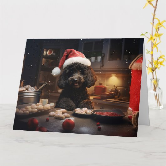 プードルクリスマスクッキーフェスティバルホリデイ カード (黄色い花)
