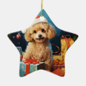 プードルクリスマスデコレーション、ギフトfor愛犬家 セラミックオーナメント (正面)