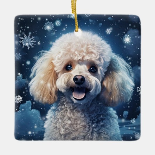 プードルクリスマスデコレーション、ギフトfor愛犬家 セラミックオーナメント (正面)