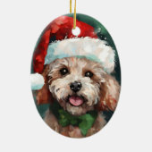 プードルクリスマスブ絵画ラシのアートワーク セラミックオーナメント (裏面)