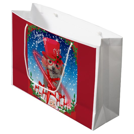 プードルクリスマス季節のごあいさつ抱き枕 ラージペーパーバッグ (正面アングル)
