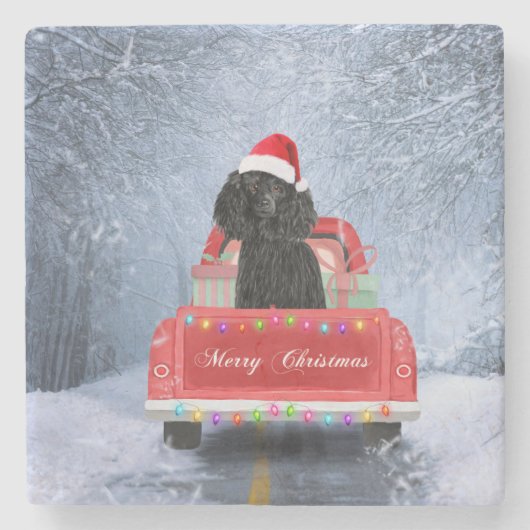 プードルクリスマス ストーンコースター (正面)