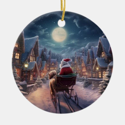 プードルクリスマス、犬の記念品、犬の恋人の贈り物 セラミックオーナメント (正面)