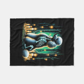 プードルクールドッグスケルトンハロウィーンドッグママパパChr フリースブランケット (正面(横))