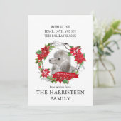 プードルグレーウォーター色ポインセチアのクリスマス シーズンカード (スタンド正面)