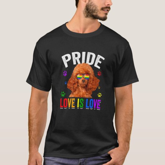 プードルゲイプライドLGBTレインボーフラッグドッグ Tシャツ (正面)