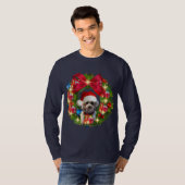 プードルサンタ帽子のクリスマスリースTシャツ Tシャツ (正面フル)