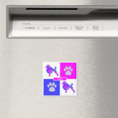 プードルシルエットドッグ&ポーピンクとブルースクエア マグネット (インサイチュ (食洗機))