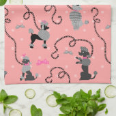 プードルスカートレトロピンクとブラック50sパターン キッチンタオル (折り畳み)