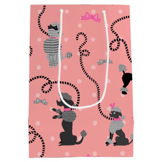 プードルスカートレトロピンクとブラック50sパターン ミディアムペーパーバッグ (裏面)