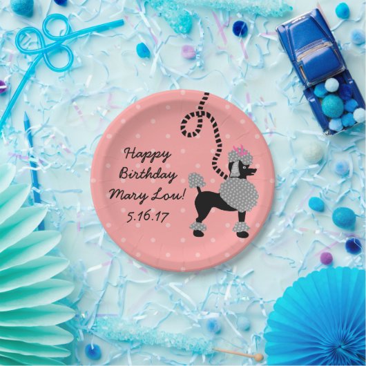 プードルスカートレトロピンクブラック50s誕生日パーティー ペーパープレート (パーティー)