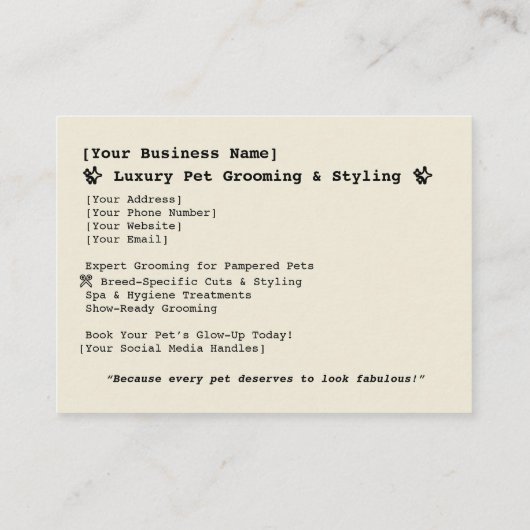プードルスタイリッシュグルーミングセッション 名刺 (裏面)