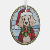 プードルステンドグラスのクリスマス ガラスオーナメント (正面右)