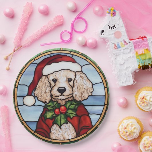 プードルステンドグラスのクリスマス ペーパープレート (パーティー)