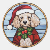 プードルステンドグラスのクリスマス ラウンドシール (正面)