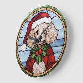プードルステンドグラスのクリスマス ラージ壁時計 (傾斜)