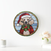 プードルステンドグラスのクリスマス ラージ壁時計 (ホーム)