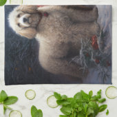 プードルスノウィースリークリスマスデコール キッチンタオル (折り畳み)