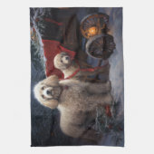 プードルスノウィースリークリスマスデコール キッチンタオル (縦)