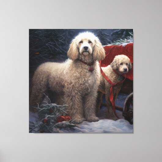 プードルスノウィースリークリスマスデコール キャンバスプリント (正面)