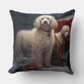 プードルスノウィースリークリスマスデコール クッション (正面)