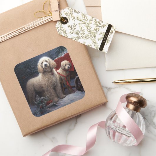 プードルスノウィースリークリスマスデコール スクエアシール (ギフト)