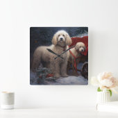 プードルスノウィースリークリスマスデコール スクエア壁時計 (ホーム)