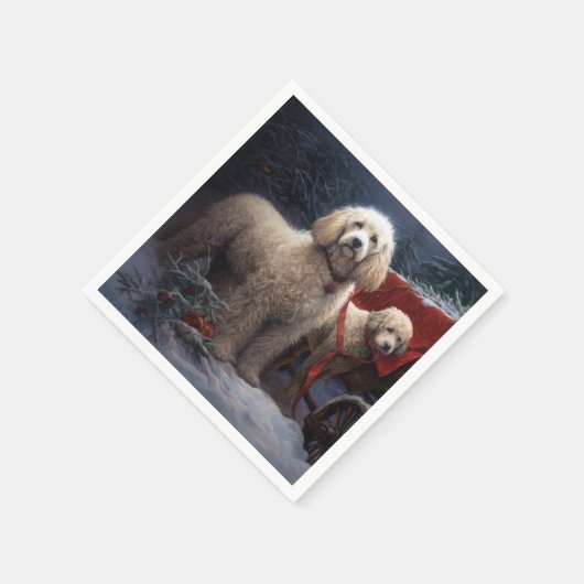 プードルスノウィースリークリスマスデコール スタンダードカクテルナプキン (角)