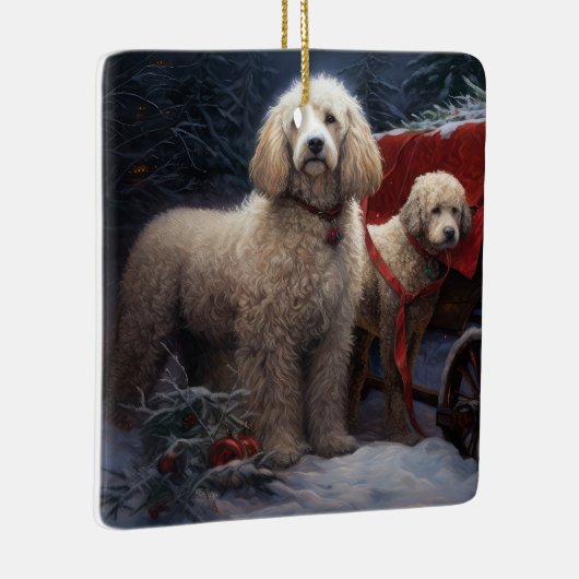プードルスノウィースリークリスマスデコール セラミックオーナメント (右)