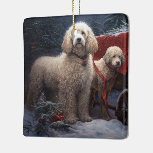 プードルスノウィースリークリスマスデコール セラミックオーナメント (左)