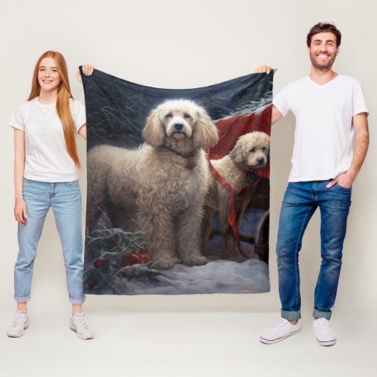 プードルスノウィースリークリスマスデコール フリースブランケット (インサイチュ)