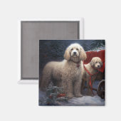 プードルスノウィースリークリスマスデコール マグネット (正面/裏面)